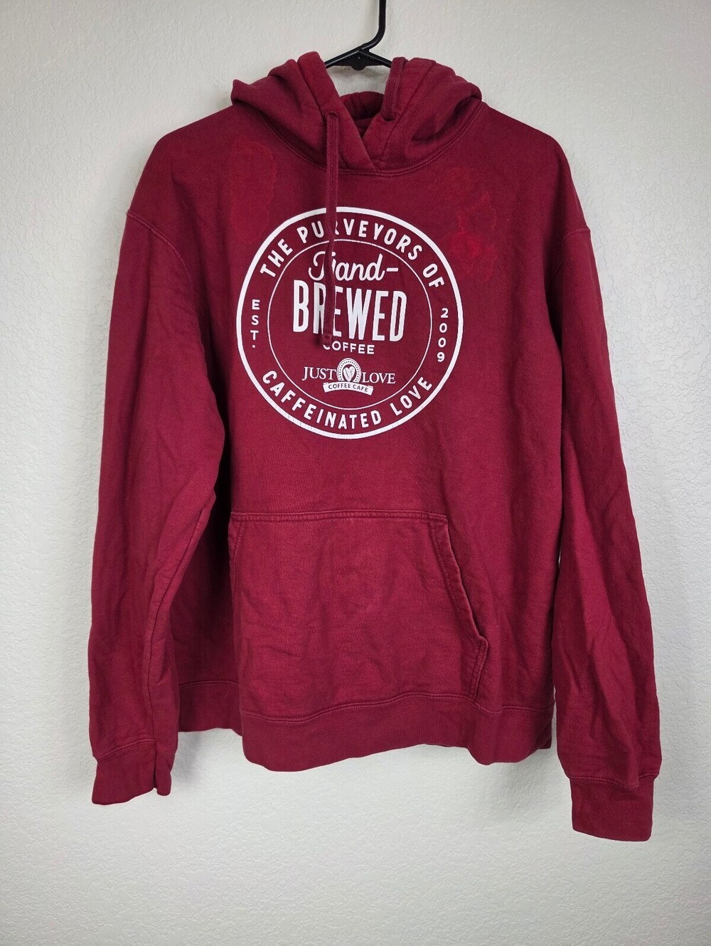 Large Burgundy Red Tie Dye Bleach Stained Hoodie Sweatshirt